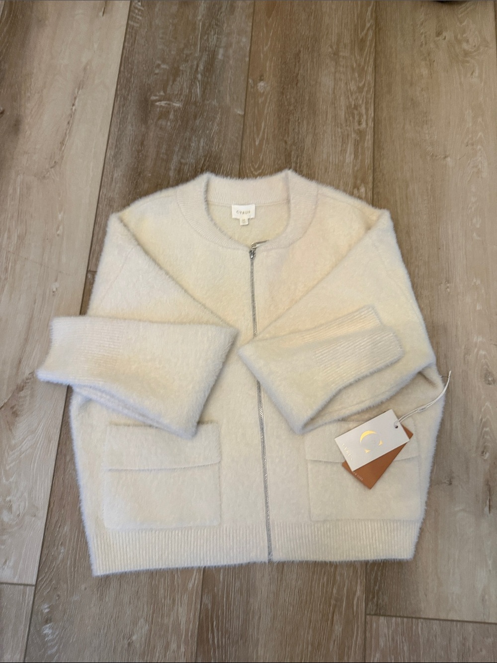 CYRUS Cream Fuzzy Zip-Front Teddy Jacket